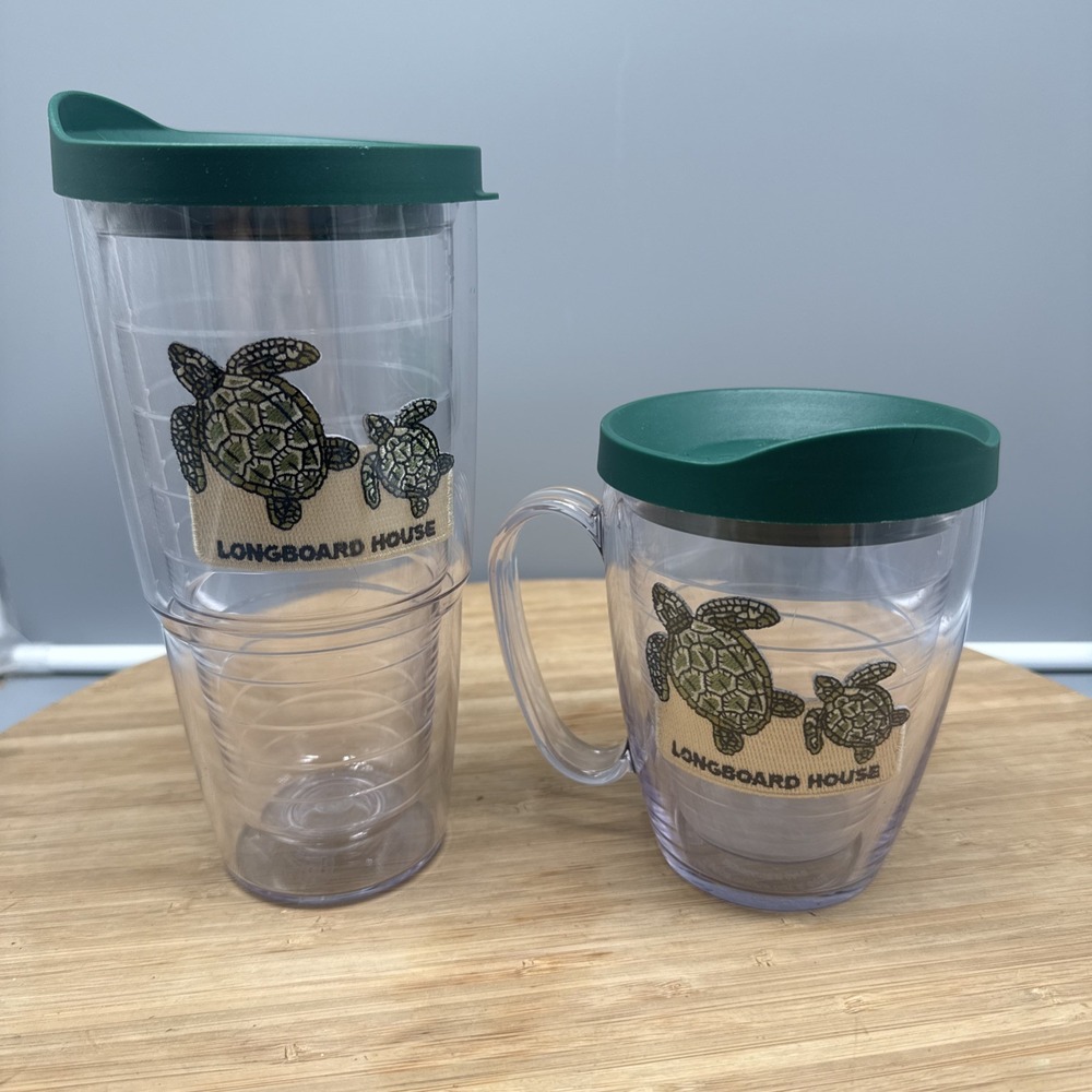 Tervis Tumbler Lot Mug Lid & Embroidered Sea Turtle Design Lot Of Two EUC